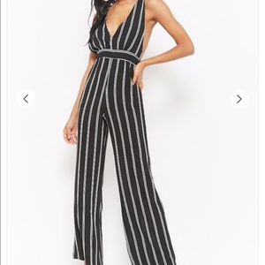 Black and White Fabric Jumpsuit